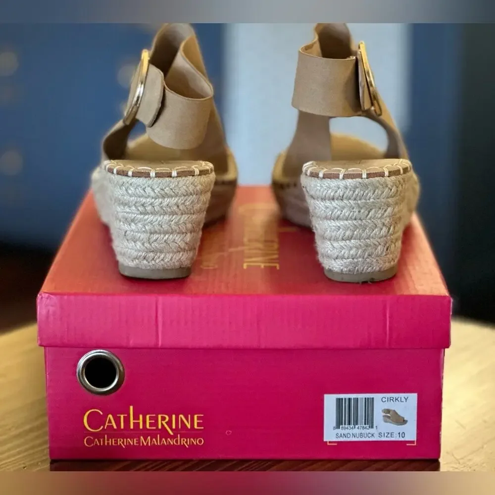 Catherine Malandrino Cirkly Sand Nubuck Faux Suede Espadrille Wedges. Size 10 - Picture 4 of 6
